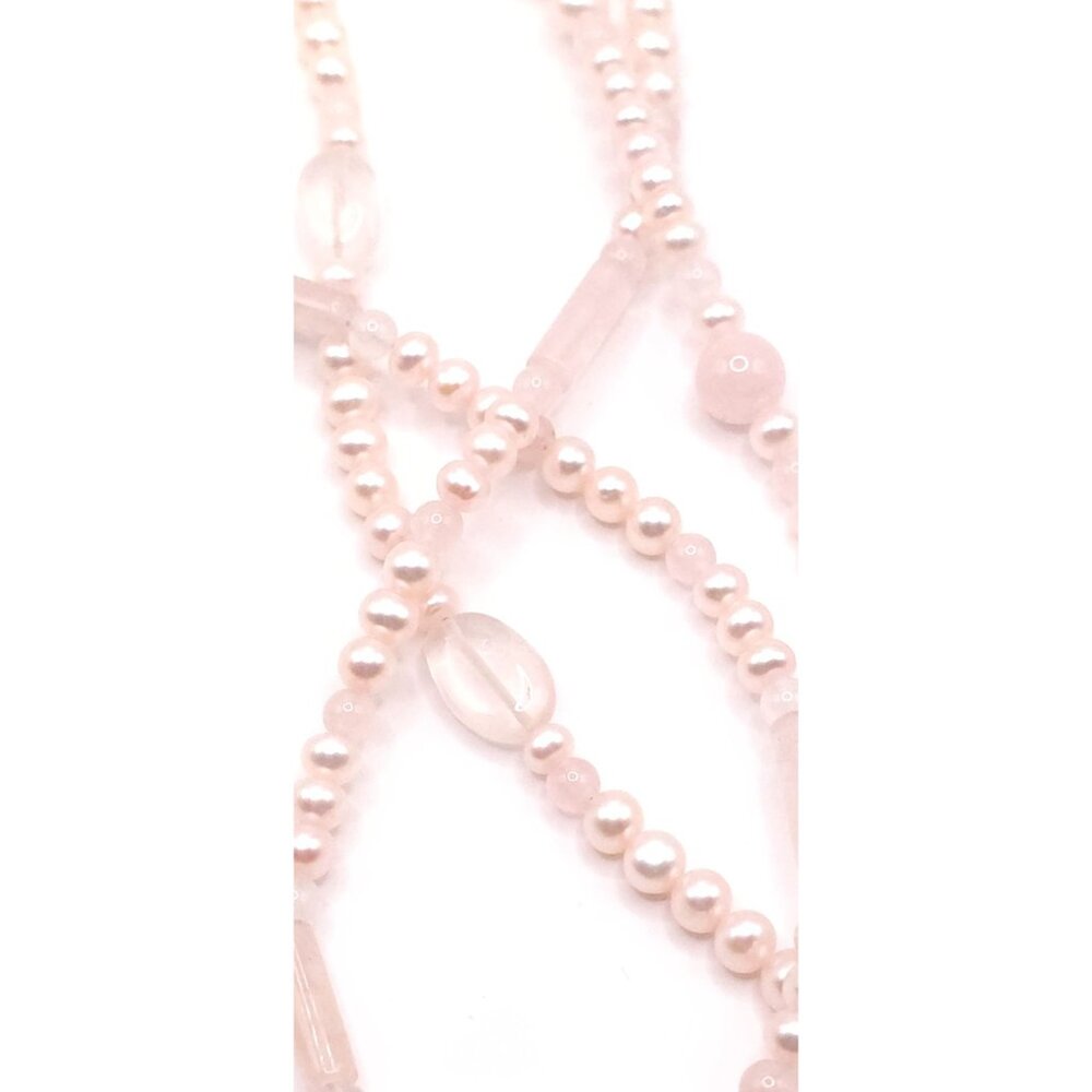 Vintage 3-Strand Pearl & Rose Quartz Necklace ✨ Gold Filigree Clasp